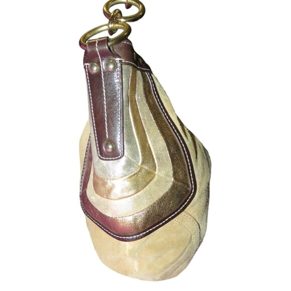 COACH 2006 Maggie Brass Studded Metallic Tan Suede & Brown Leather  Hobo Bag - Picture 3 of 12